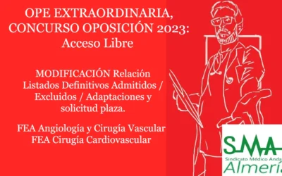 OPE EXTRAORDINARIA CONCURSO OPOSICIÓN 2023: MODIFICACIÓN Relación Listados Definitivos Admitidos / Excluidos / Adaptaciones y solicitud plaza FEA Angiología y Cirugía Vascular y Cirugía Cardiovascular, Acceso Libre