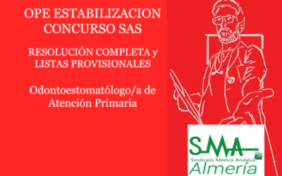 OPE ESTABILIZACION CONCURSO: RESOLUCIÓN COMPLETA y LISTAS PROVISIONALES SUPERAN CONCURSO. Odontoestomatólogo/a de Atención Primaria.