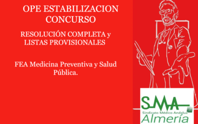 OPE ESTABILIZACION CONCURSO: RESOLUCIÓN COMPLETA y LISTAS PROVISIONALES SUPERAN CONCURSO. FEA Medicina Preventiva y Salud Pública.