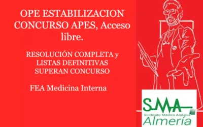 OPE ESTABILIZACION CONCURSO APES. RESOLUCIÓN COMPLETA y LISTAS DEFINITIVAS SUPERAN CONCURSO. FEA Medicina Interna acceso libre.