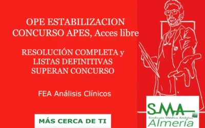 OPE ESTABILIZACION CONCURSO APES. RESOLUCIÓN COMPLETA y LISTAS DEFINITIVAS SUPERAN CONCURSO. FEA Análisis Clínicos acceso libre.