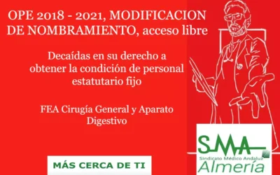OPE 2018 -2021. MODIFICACION DE NOMBRAMIENTO, decaídas en su derecho a obtener la condición de personal estatutario fijo. FEA Cirugía General y Aparato Digestivo.