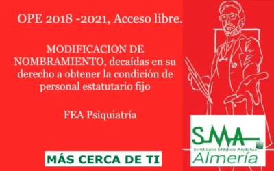 OPE 2018 -2021. MODIFICACION DE NOMBRAMIENTO, decaídas en su derecho a obtener la condición de personal estatutario fijo. FEA Psiquiatría.