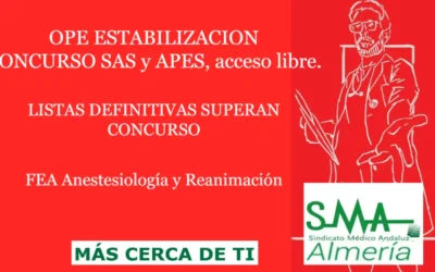 OPE ESTABILIZACION CONCURSO SAS y APES. RESOLUCIÓN COMPLETA y LISTAS DEFINITIVAS SUPERAN CONCURSO. FEA Anestesiología y Reanimación, acceso libre.