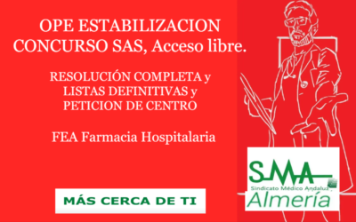 OPE ESTABILIZACION CONCURSO SAS. RESOLUCIÓN COMPLETA y LISTAS DEFINITIVAS SUPERAN CONCURSO. FEA Farmacia Hospitalaria, acceso libre.