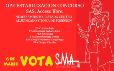 OPE ESTABILIZACION CONCURSO SAS. NOMBRAMIENTO, LISTADO CENTRO ADJUDICADO Y TOMA DE POSESIÓN. FEA Inmunología, Oncología Radioterápica, Nefrología, Neurofisiología Clínica, Cirugía Pediátrica y Angiología y Cirugía Vascular, acceso libre