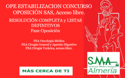 OPE ESTABILIZACION CONCURSO OPOSICIÓN SAS. RESOLUCIÓN COMPLETA y LISTAS DEFINITIVAS SUPERAN FASE OPOSICIÓN. FEA Oncología Médica, Cirugía General y Aparato Digestivo y Cirugía Torácica, acceso libre.