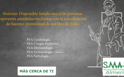 BOLSA SAS: Listado único personas admitidas/excluidas con actualización de baremo provisional de méritos. FEA Cardiología, FEA Cirugía Pediátrica, FEA Dermatología, FEA Farmacología Clínica, FEA Nefrología.