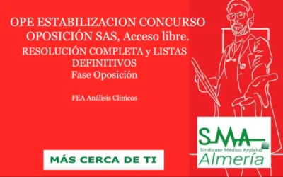 OPE ESTABILIZACION CONCURSO OPOSICIÓN SAS. RESOLUCIÓN COMPLETA y LISTAS DEFINITIVAS SUPERAN FASE OPOSICIÓN. FEA Análisis Clínicos, acceso libre.
