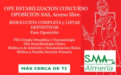 OPE ESTABILIZACION CONCURSO OPOSICIÓN SAS. RESOLUCIÓN COMPLETA y LISTAS DEFINITIVAS SUPERAN FASE OPOSICIÓN. FEA Cirugía Ortopédica y Traumatología, Neurofisiología Clínica, Médico/a de Admisión y Documentación Clínica y Médico/a Familia Atención Primaria, acceso libre.