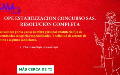 OPE ESTABILIZACION CONCURSO SAS. Resoluciones por la que se nombra personal estatutario fijo FEA Hematología y Hemoterapia. Acceso libre