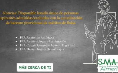 BOLSA SAS: Listado único personas admitidas/excluidas con actualización de baremo provisional de méritos. FEA Anatomía Patológica. FEA Anestesiología y Reanimación. FEA Cirugía General y Aparato Digestivo. FEA Hematología y Hemoterapia.