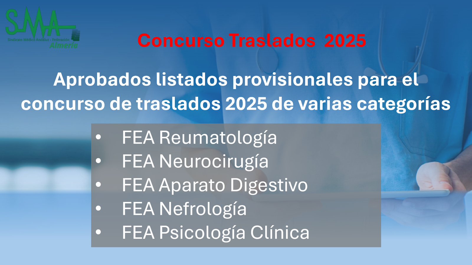 Concurso Traslados 2025 SAS: Resolución y Listados provisionales. Varias Categorías.
